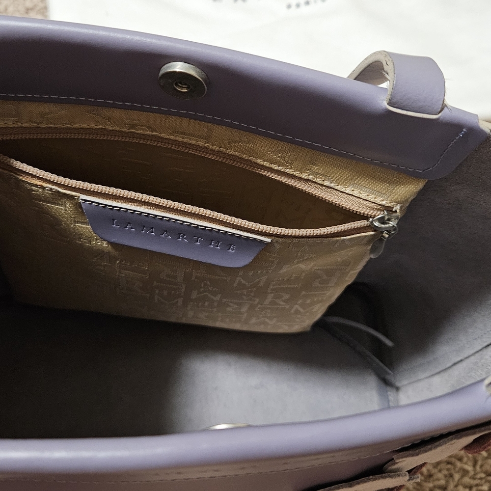 Lamarthe Paris Leather Lavender Tote Bag with Floral Accents - Picture 7 of 8